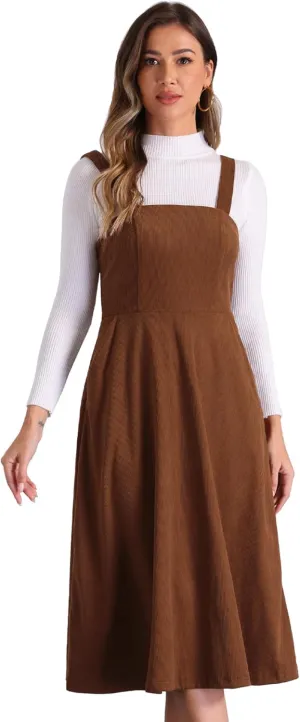 Allegra K Tank Ribbed Dress for Women's Vintage A-Line Sleeveless Casual Midi Dress