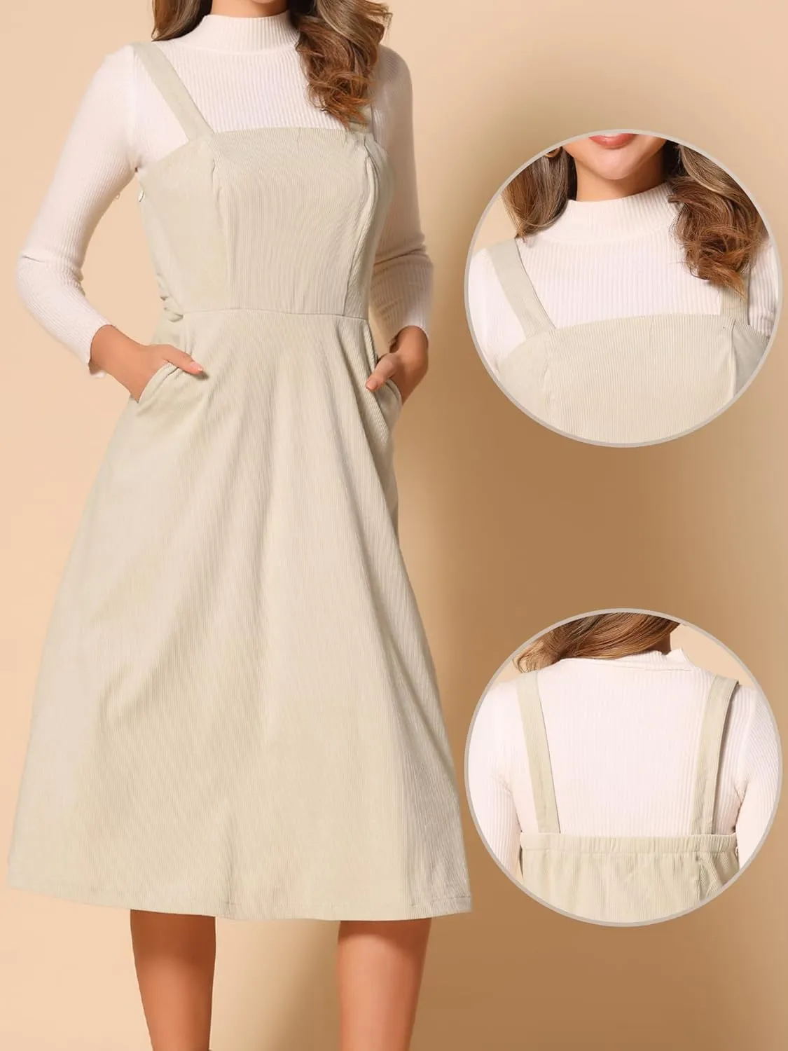 Allegra K Tank Ribbed Dress for Women's Vintage A-Line Sleeveless Casual Midi Dress