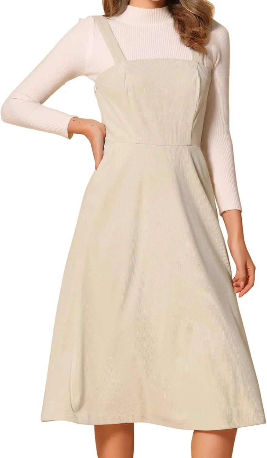 Allegra K Tank Ribbed Dress for Women's Vintage A-Line Sleeveless Casual Midi Dress