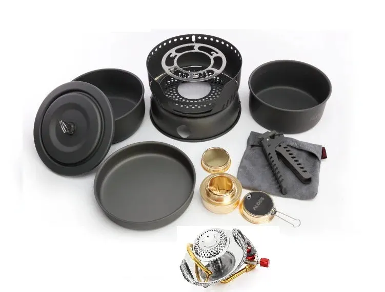 Alocs Outdoor Camping Portable Cooking Set Cookware 2 Person CW-C05 Alcohol Stove Picnic Pot Pan