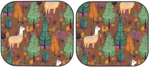 Alpaca in The Forest Windshield Sun Shade 2 PCS Foldable Car Front Window Sunshade for Sun, Heat and UV Rays Auto Sun Blocker Visor Protector with Storage Bag for Cars, SUVs Small