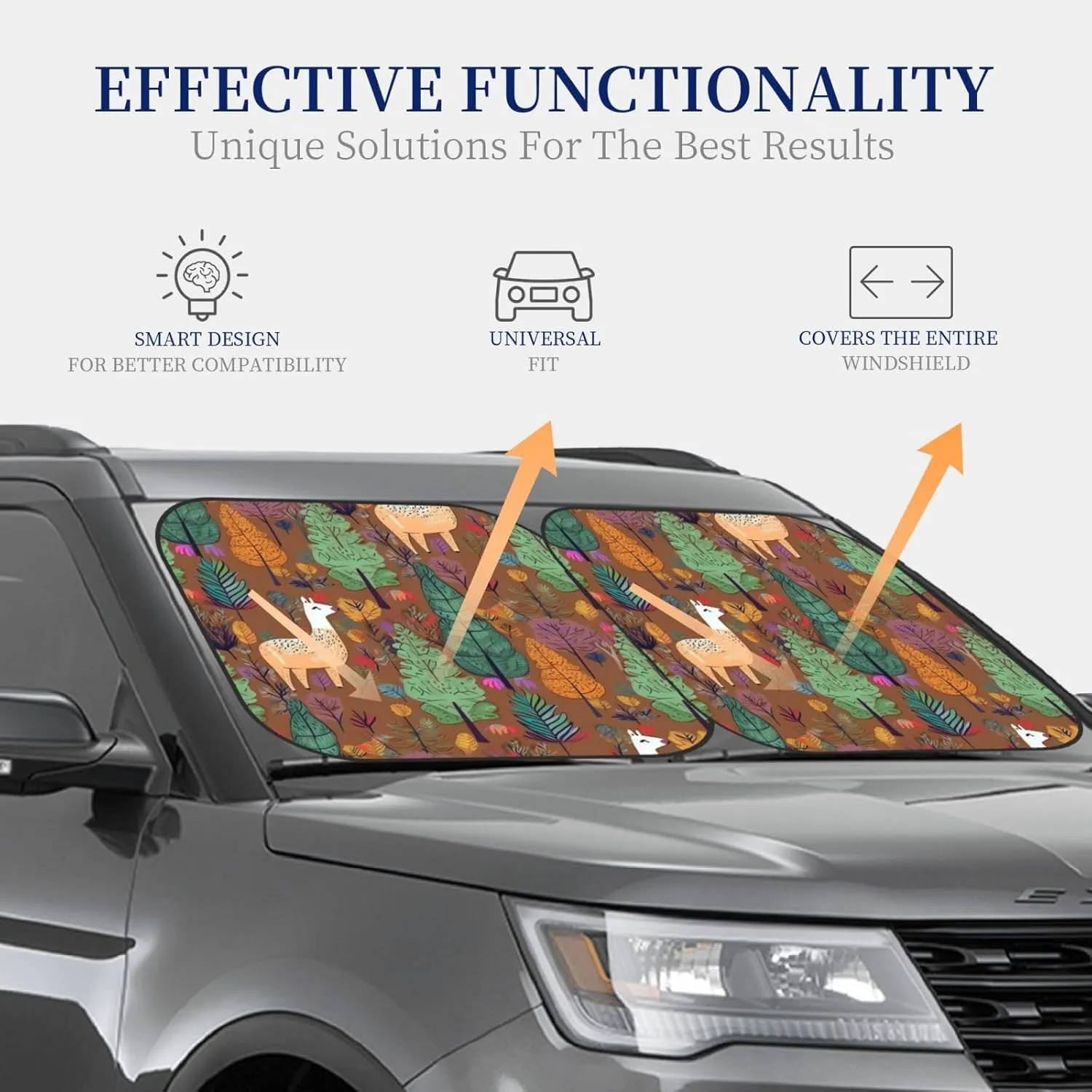 Alpaca in The Forest Windshield Sun Shade 2 PCS Foldable Car Front Window Sunshade for Sun, Heat and UV Rays Auto Sun Blocker Visor Protector with Storage Bag for Cars, SUVs Small