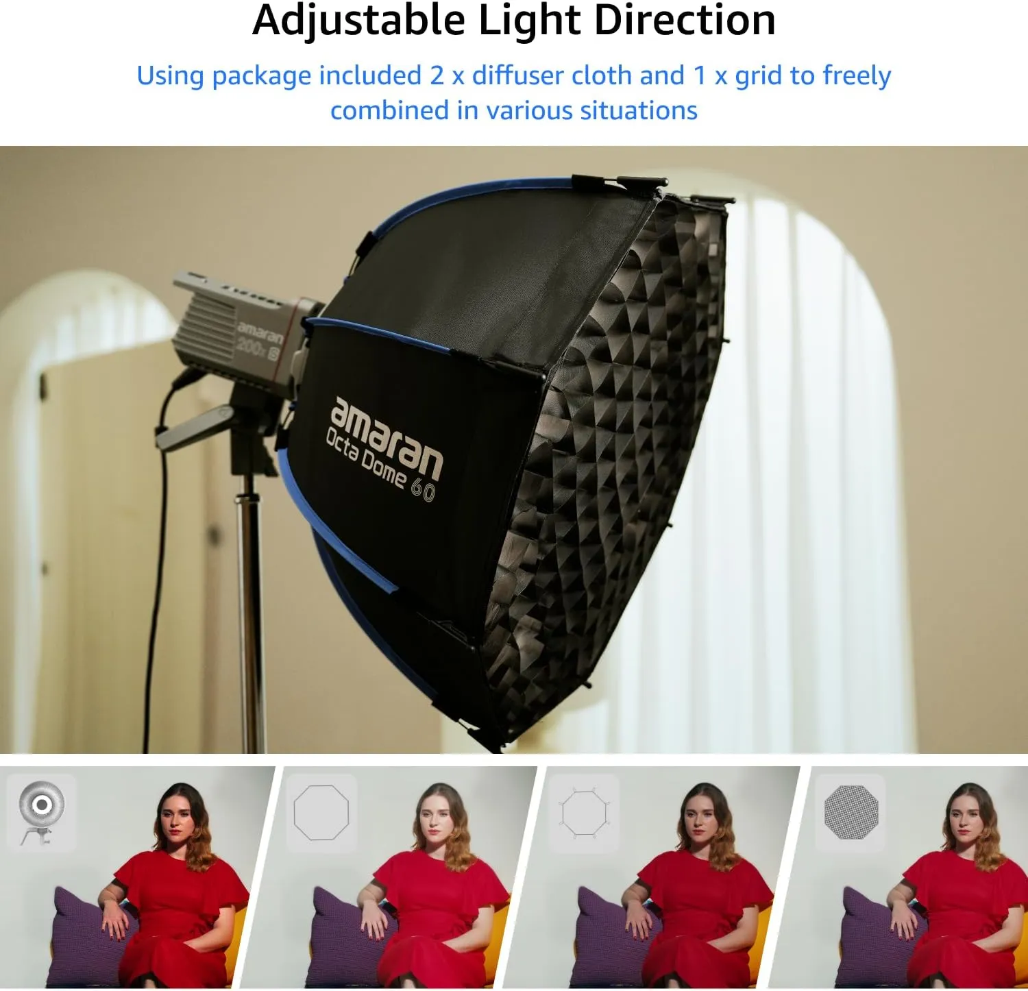 amaran Octa Dome 60 Softbox,One-snap 60cm (2ft) Large Octagonal Bowens Mount Softbox Built for Quick Setups for 60/100/200 amaran 150c 300c,Aputure LS 300 600 (Octa Dome 60)