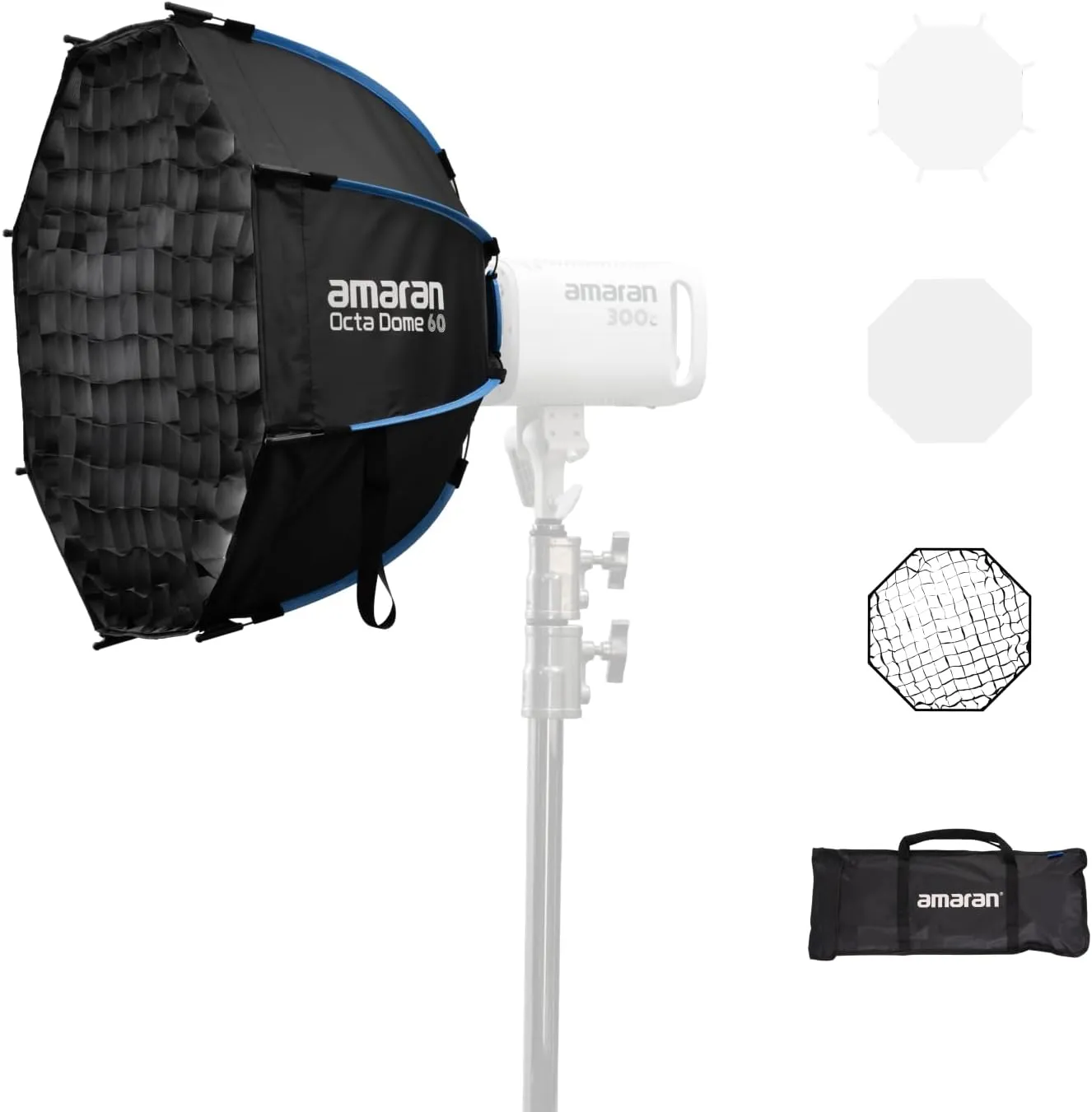 amaran Octa Dome 60 Softbox,One-snap 60cm (2ft) Large Octagonal Bowens Mount Softbox Built for Quick Setups for 60/100/200 amaran 150c 300c,Aputure LS 300 600 (Octa Dome 60)