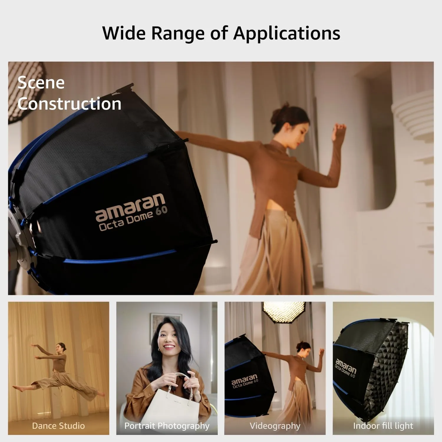 amaran Octa Dome 60 Softbox,One-snap 60cm (2ft) Large Octagonal Bowens Mount Softbox Built for Quick Setups for 60/100/200 amaran 150c 300c,Aputure LS 300 600 (Octa Dome 60)