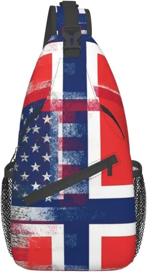 American Flag and Norwegian Flag Hiking Daypacks Cross-body Sling Backpack for Men Women Outdoor Cycling Hiking Travel