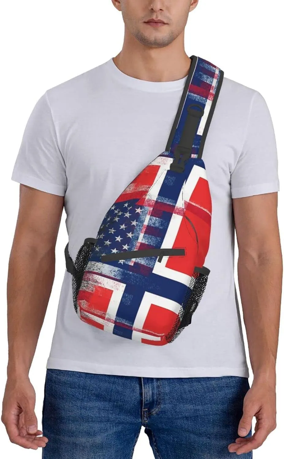 American Flag and Norwegian Flag Hiking Daypacks Cross-body Sling Backpack for Men Women Outdoor Cycling Hiking Travel