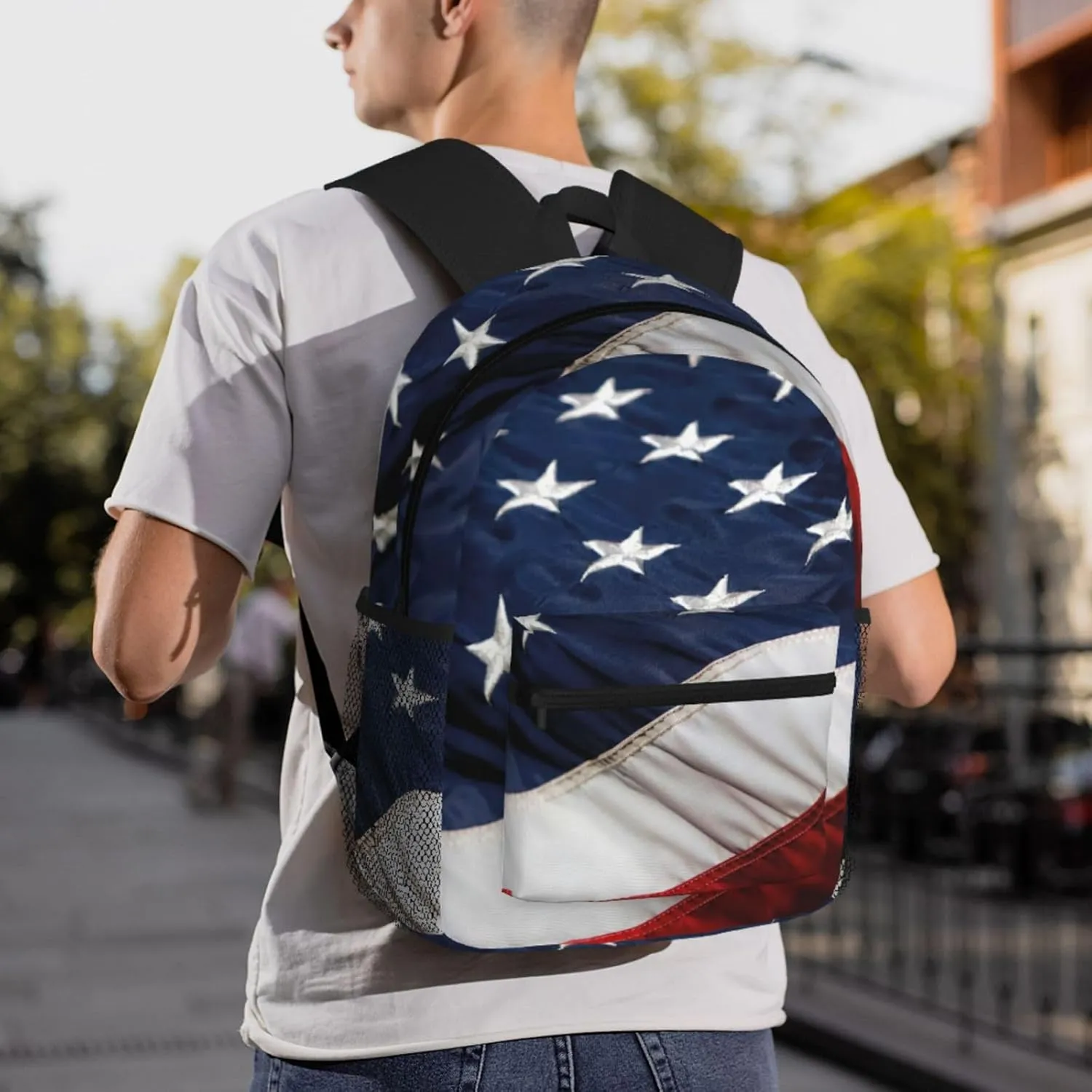 American Flag Print Backpack For Men And Women Lightweight Backpack Casual Daypack For Workplace Travel