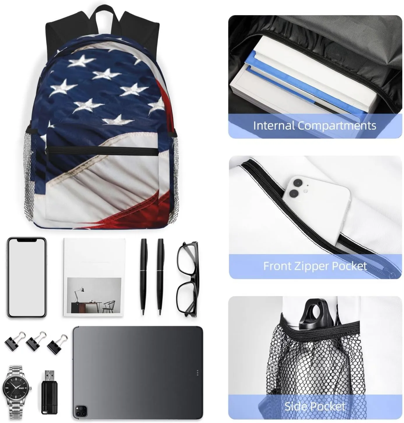 American Flag Print Backpack For Men And Women Lightweight Backpack Casual Daypack For Workplace Travel