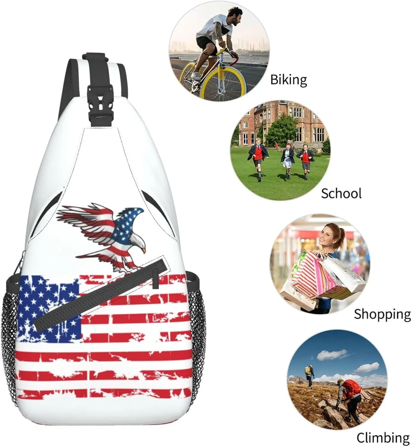 American Flag Shoulder Bag American Sling Backpack Daypack Casual Backpack Hiking Bag America Backpack Bag