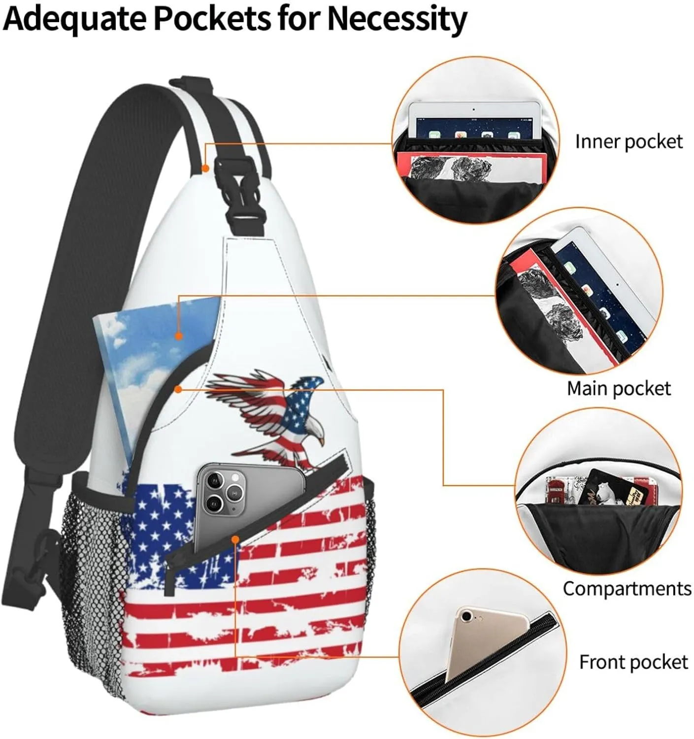 American Flag Shoulder Bag American Sling Backpack Daypack Casual Backpack Hiking Bag America Backpack Bag