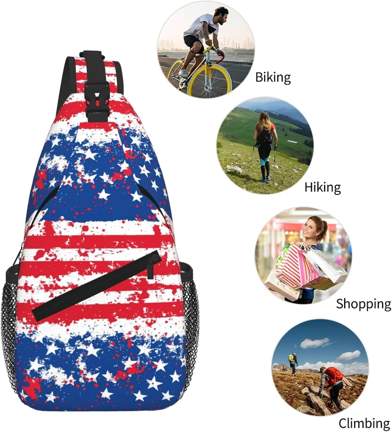 American Flags Sling Bag Crossbody Backpack Shoulder Daypack Multipurpose Cross Body Chest Bag for Men Women Travel Hiking Sports Gym