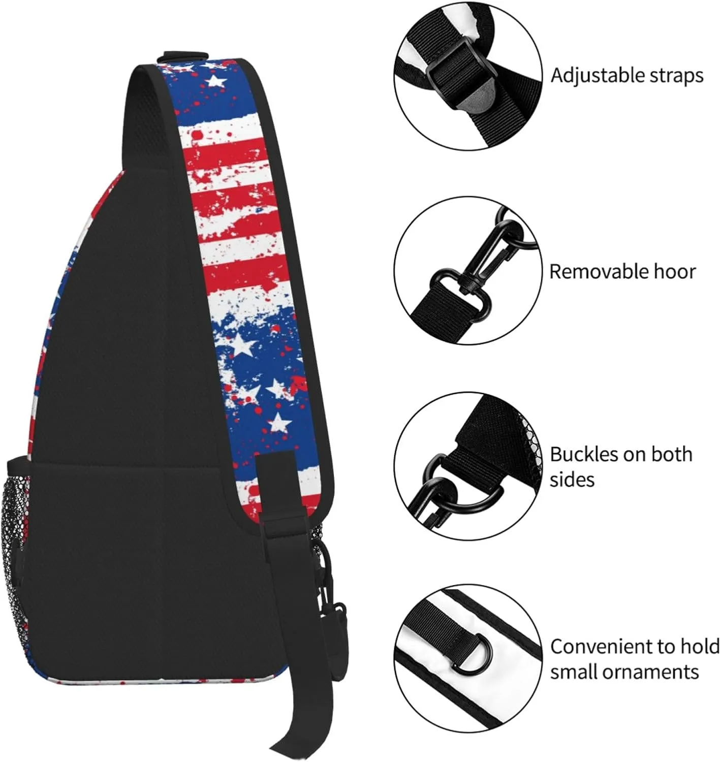 American Flags Sling Bag Crossbody Backpack Shoulder Daypack Multipurpose Cross Body Chest Bag for Men Women Travel Hiking Sports Gym