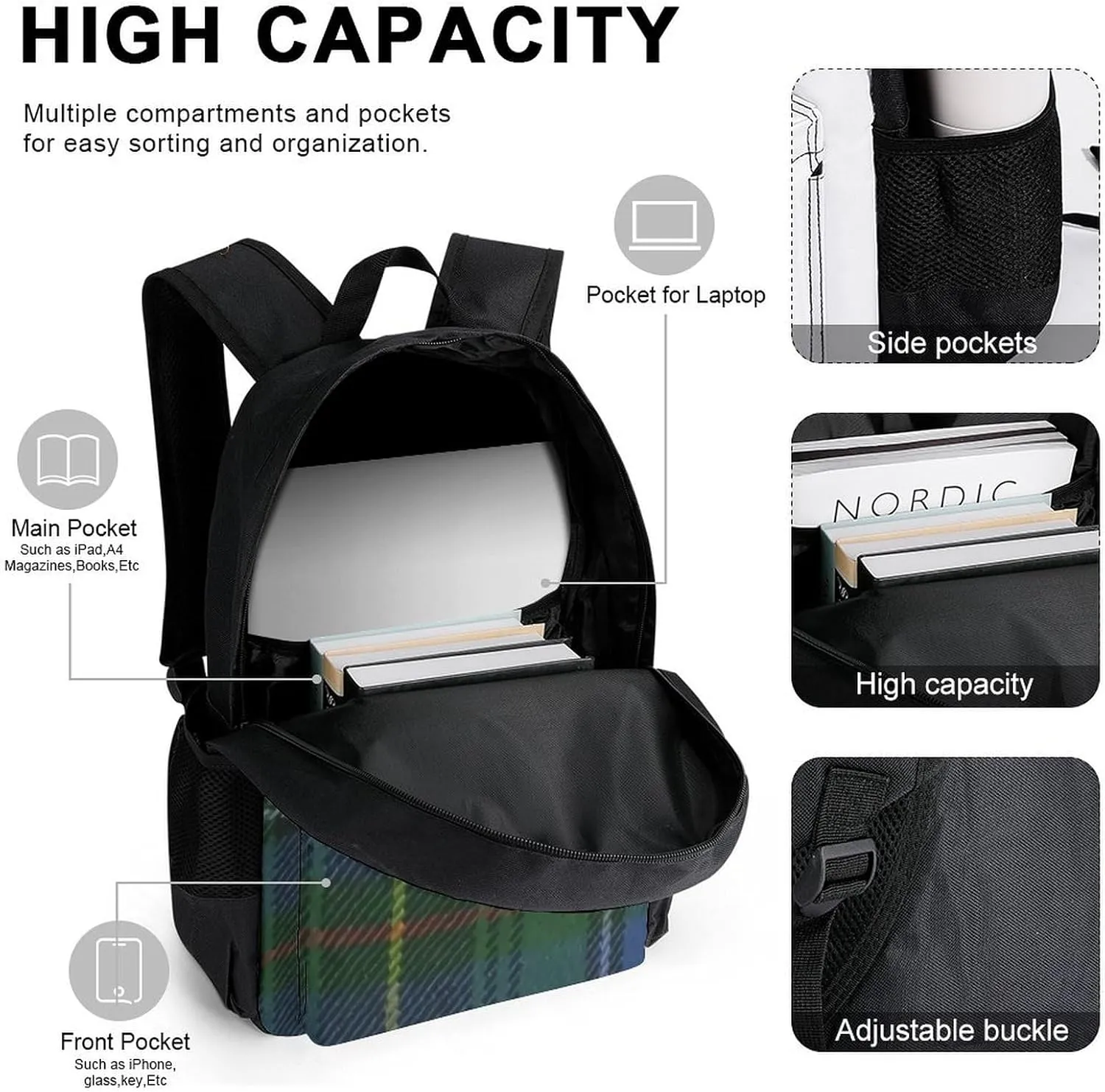 Ancient Original Scottish Lightweight Pocket Backpack Crossbody Lunch Bag Set Unisex