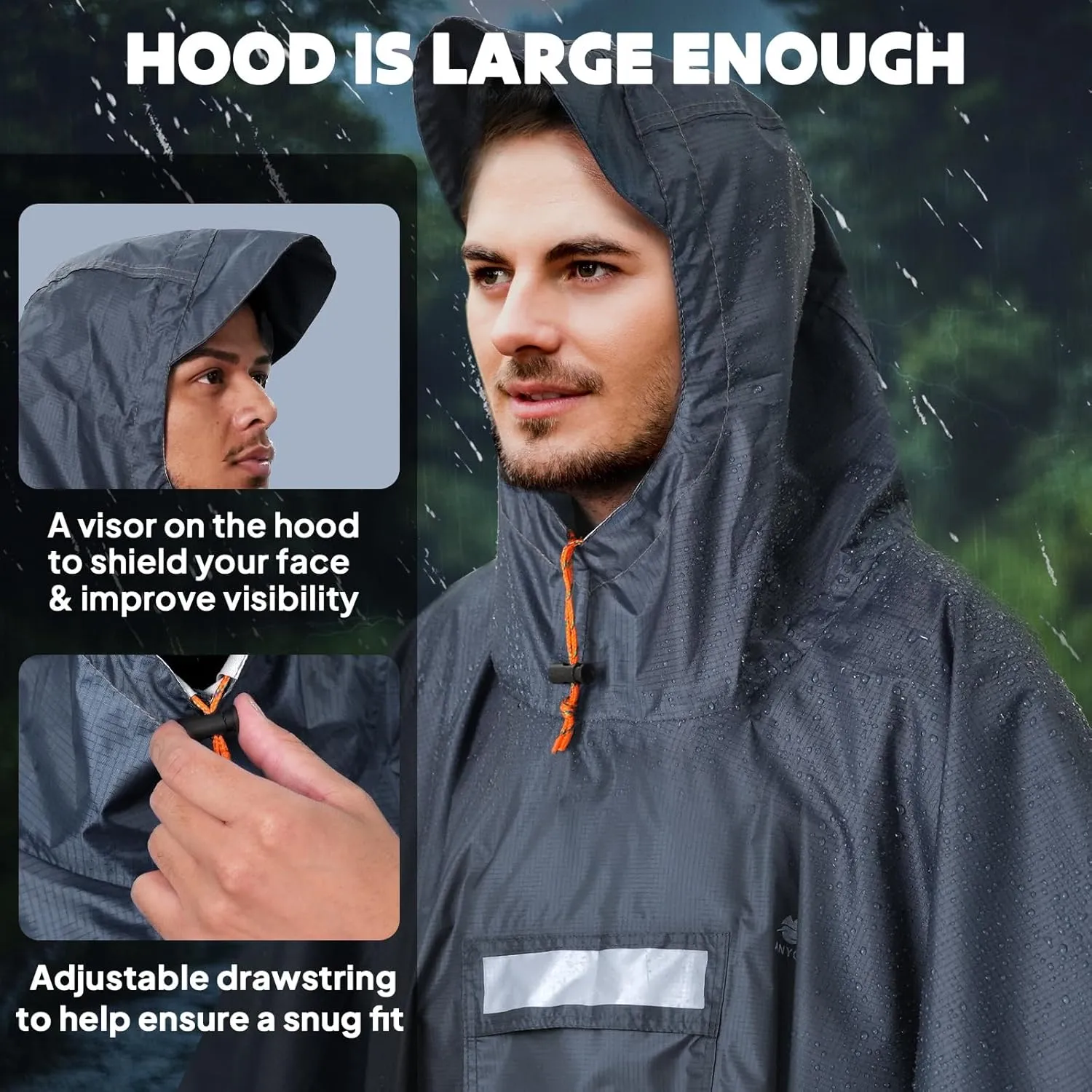ANYOO Hooded Rain Poncho for Adults Waterproof Lightweight Rain Coat for Men Women Reusable Rain Jacket for Emergency Outdoor