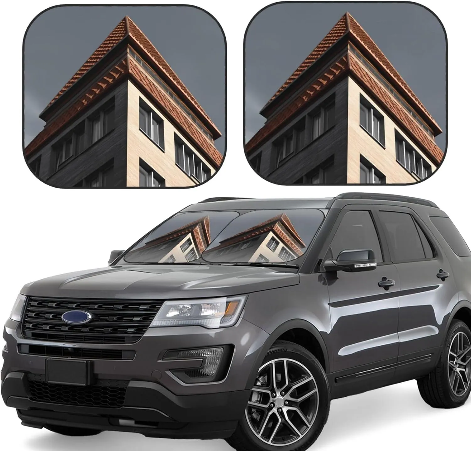 Architecture roof Windshield Sun Shade 2 PCS Foldable Car Front Window Sunshade for Sun, Heat and UV Rays Auto Sun Blocker Visor Protector with Storage Bag for Cars, SUVs Medium