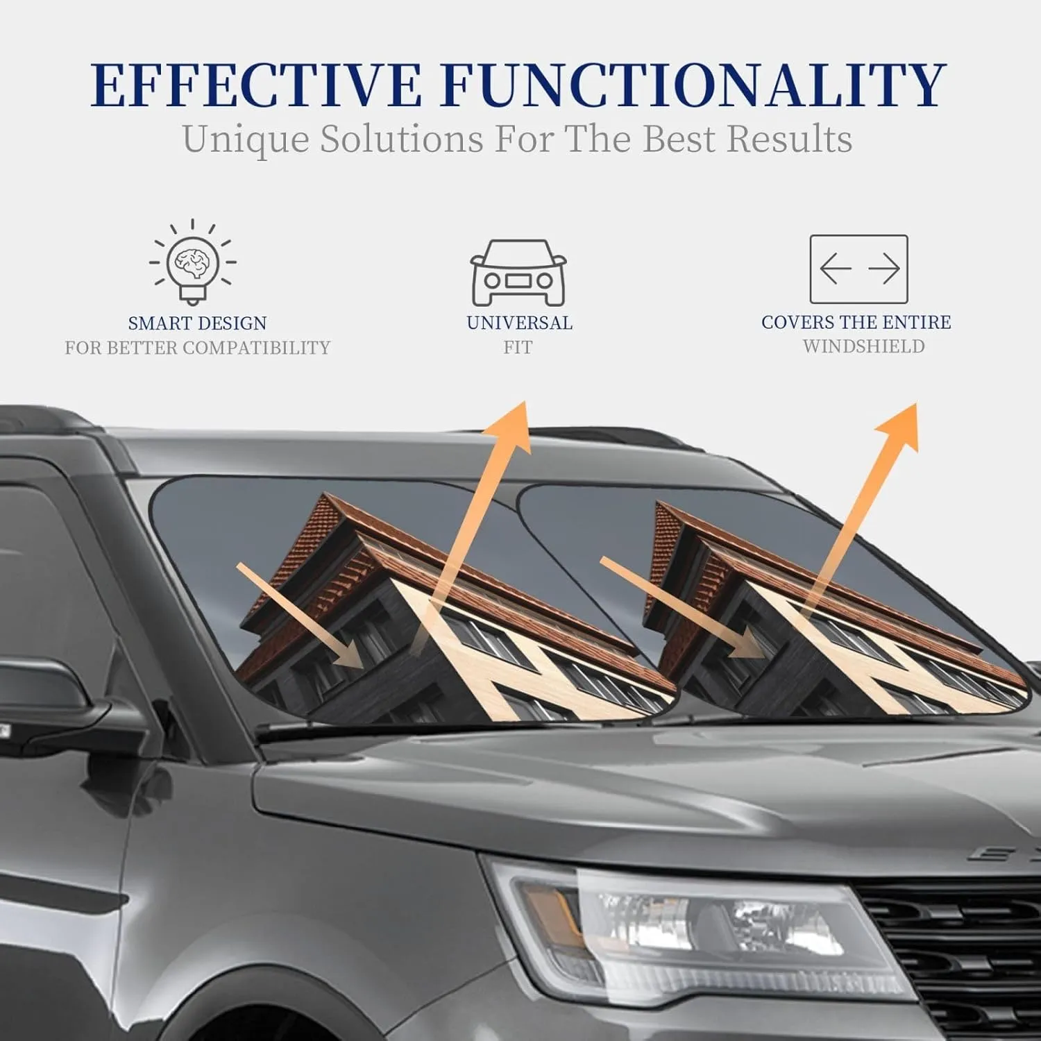 Architecture roof Windshield Sun Shade 2 PCS Foldable Car Front Window Sunshade for Sun, Heat and UV Rays Auto Sun Blocker Visor Protector with Storage Bag for Cars, SUVs Medium