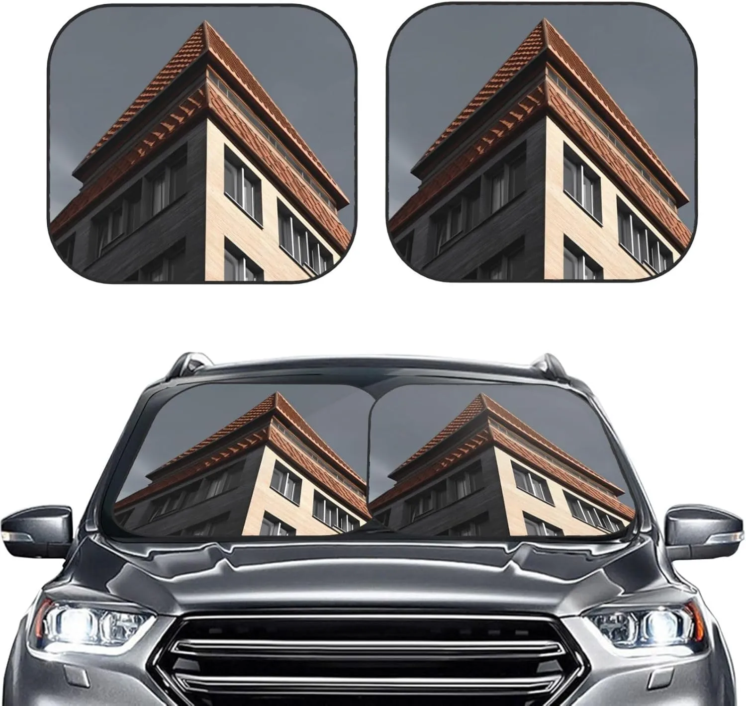 Architecture roof Windshield Sun Shade 2 PCS Foldable Car Front Window Sunshade for Sun, Heat and UV Rays Auto Sun Blocker Visor Protector with Storage Bag for Cars, SUVs Medium