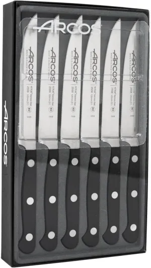 Arcos Series Clasica-Knife Set 6 Pieces (6 Steak Knives) -Blade Nitrum Forged Stainless Steel-Handle Polyoxymethylene (POM) Black Colour, ands Plastic