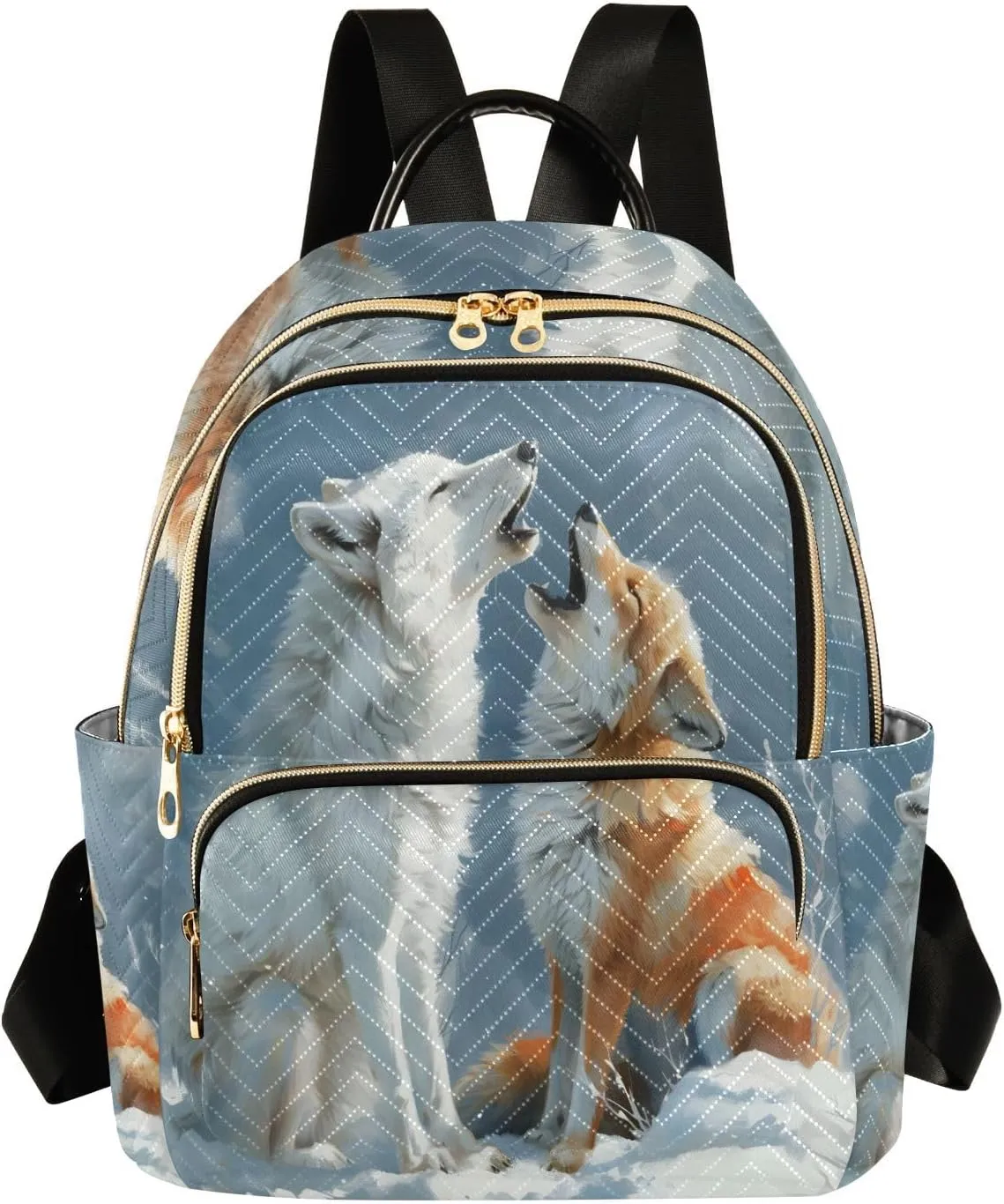 Arctic Wolf and Fox Mini Backpack Purse for Women Travel Bag Lightweight Shoulder Bag Fashion Daypack