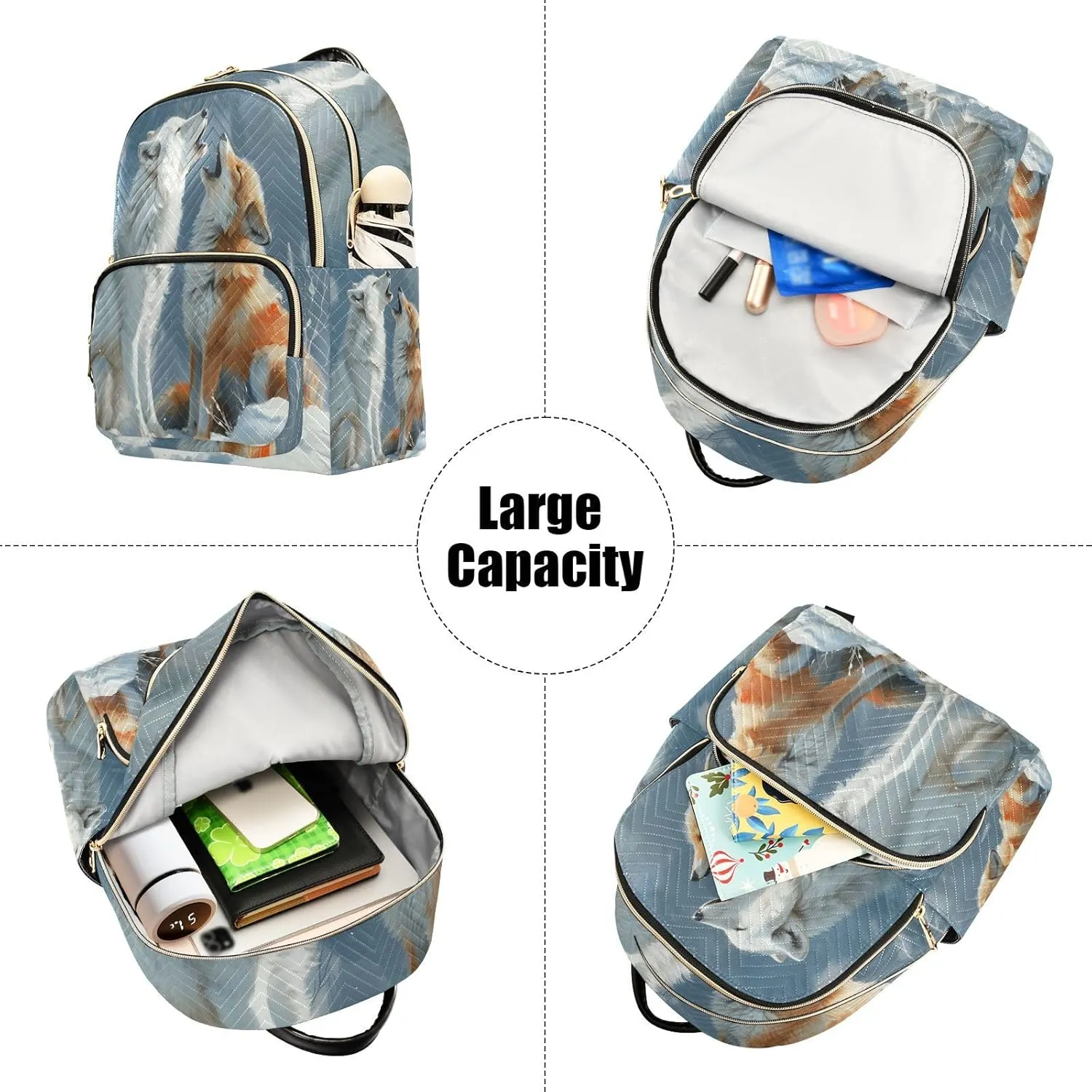 Arctic Wolf and Fox Mini Backpack Purse for Women Travel Bag Lightweight Shoulder Bag Fashion Daypack