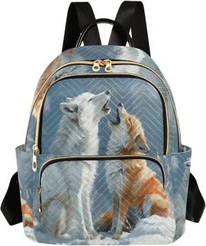 Arctic Wolf and Fox Mini Backpack Purse for Women Travel Bag Lightweight Shoulder Bag Fashion Daypack