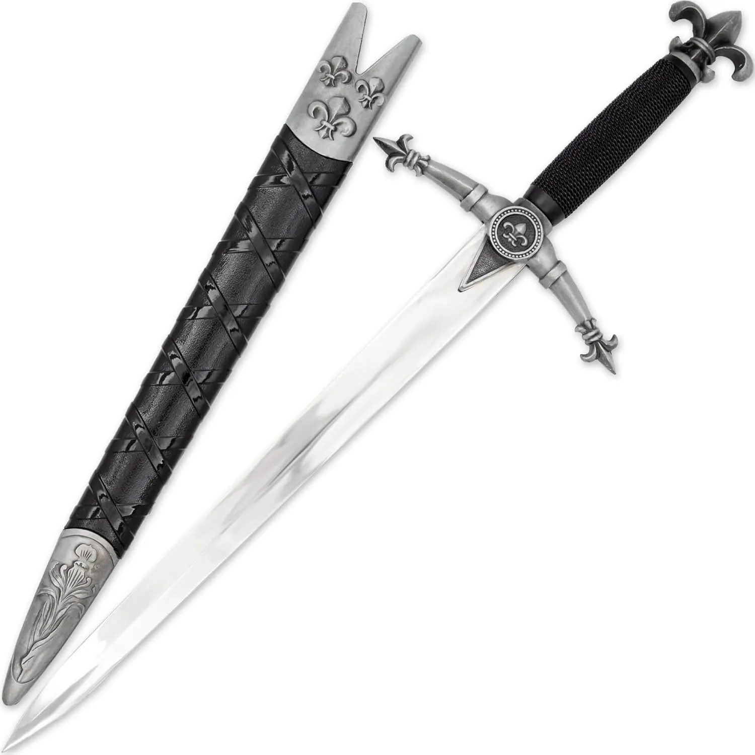 Armory Replicas™ - Divine Ruler Fluer De Lis Arming Dagger Knife - French Style Medieval Inspired Stainless Steel Costume Knife W/Hard Scabbard
