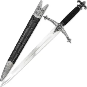 Armory Replicas™ - Divine Ruler Fluer De Lis Arming Dagger Knife - French Style Medieval Inspired Stainless Steel Costume Knife W/Hard Scabbard