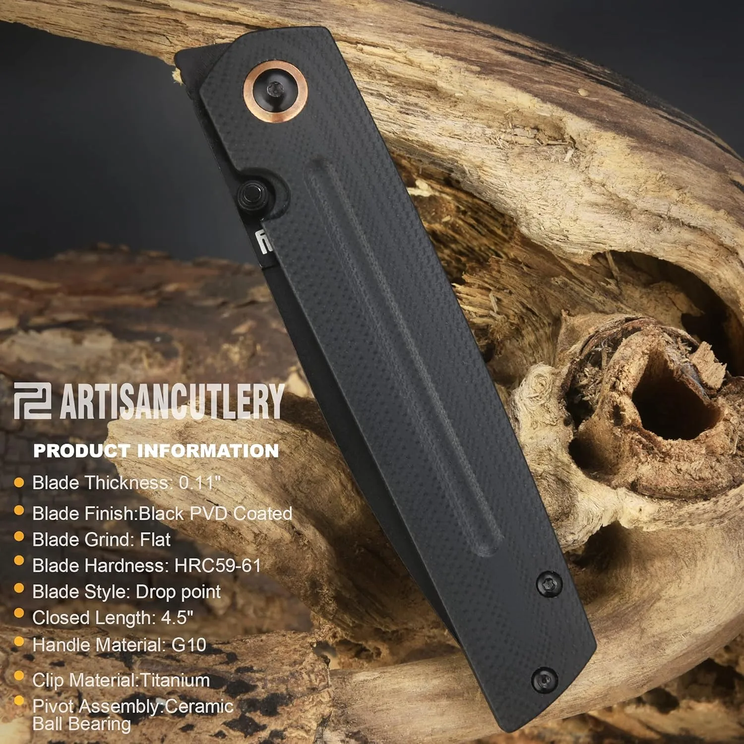 ARTISANCUTLERY Folding Knife SIRIUS (1849P) Black PVD AR-RPM9 Powder Steel Blade Black G10 Handle Pocket Knife EDC Knife