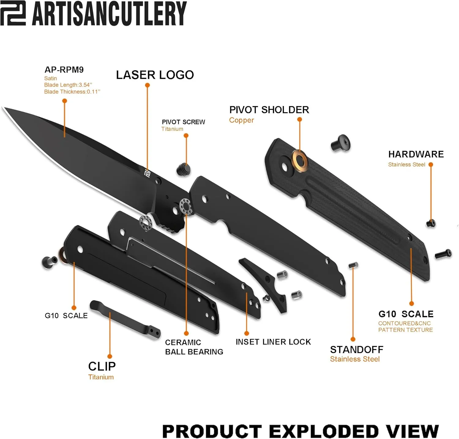 ARTISANCUTLERY Folding Knife SIRIUS (1849P) Black PVD AR-RPM9 Powder Steel Blade Black G10 Handle Pocket Knife EDC Knife