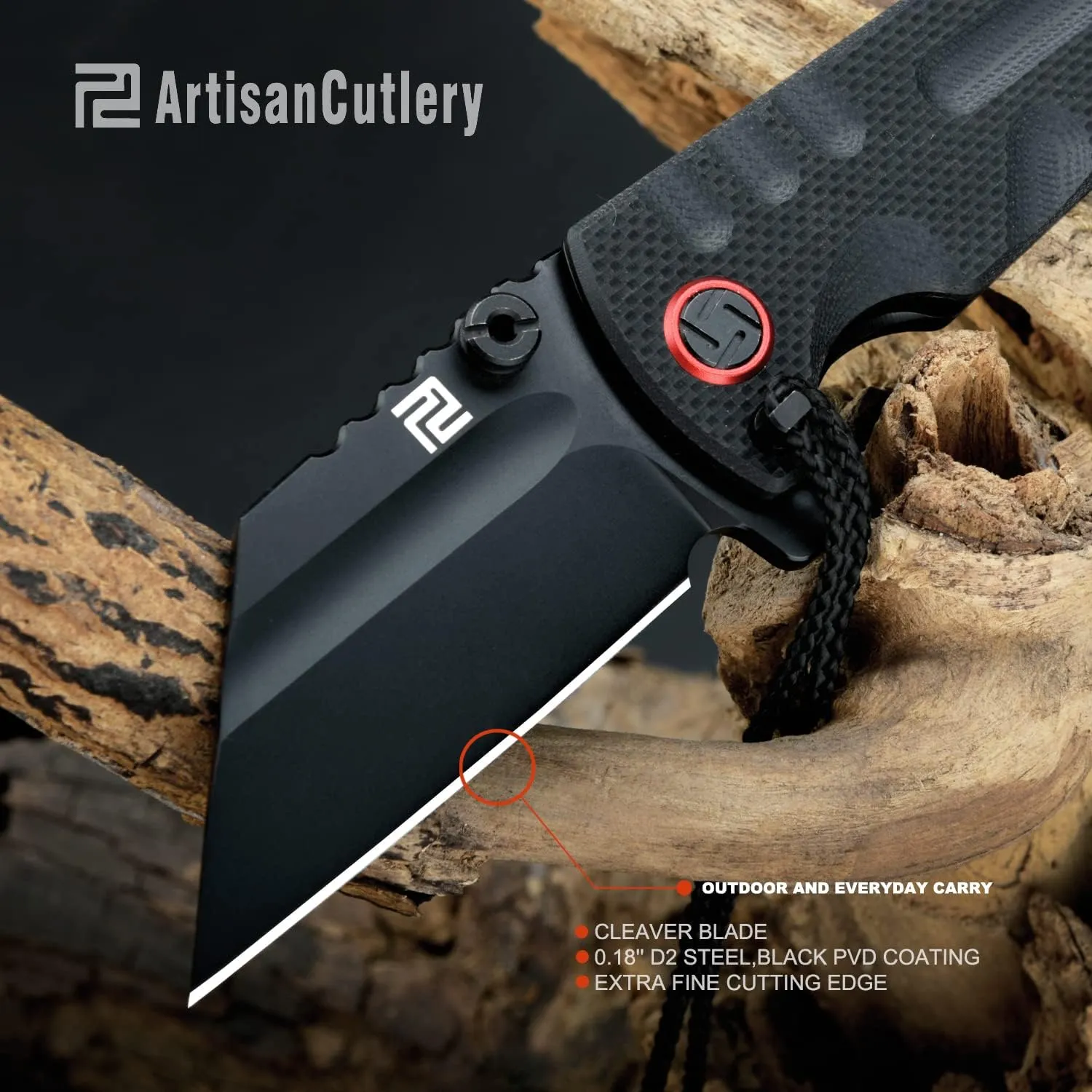 ARTISANCUTLERY Tactical Knife Proponent Subsize (1820PS) D2 Steel Black PVD Blade with G10 Handle, Black