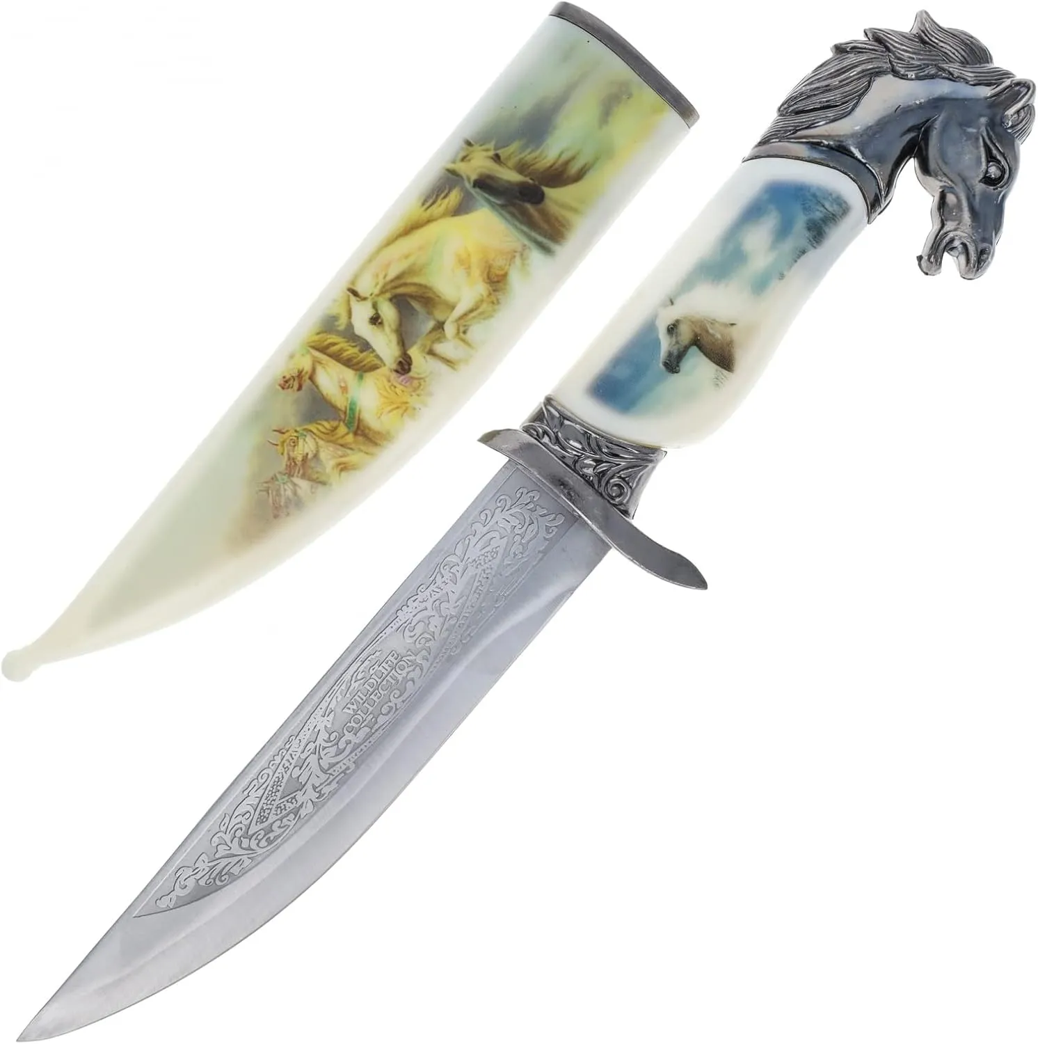 ASR Outdoor 13 Inch Collectors Hunting Knife Decorative Scabbard and Handle with Animal Head (Many Styles)