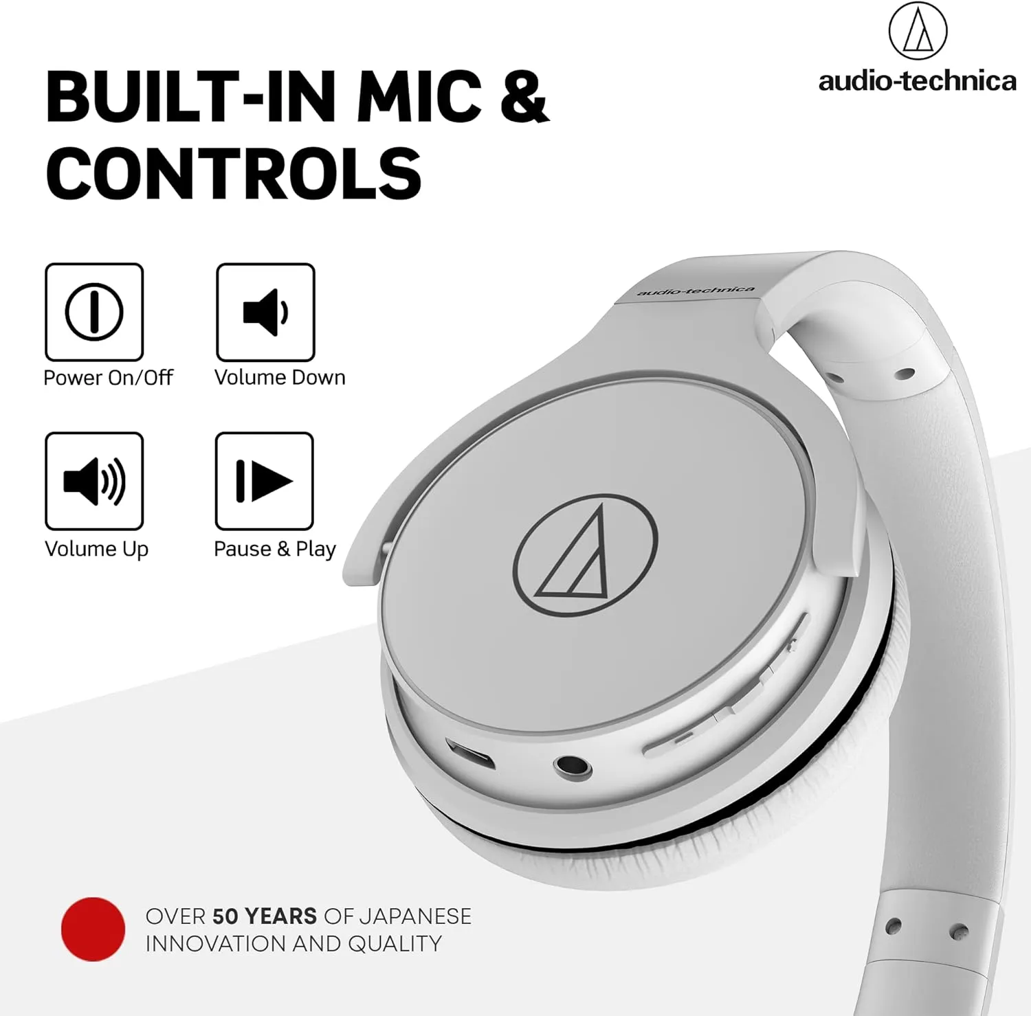 Audio-Technica ATH-S220BTWH Wireless On Ear Headphones, White, Adjustable