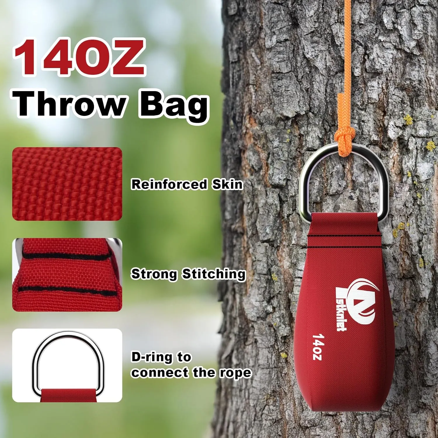 Aystkniet Arborist Throw Line Kit with Slick Rope & 12/14/16oz Throw Weight & Reflective Storage Bag, Polyester Throw Line Spool and Arborist Throw Ball Kit for High Limbs Tree Work