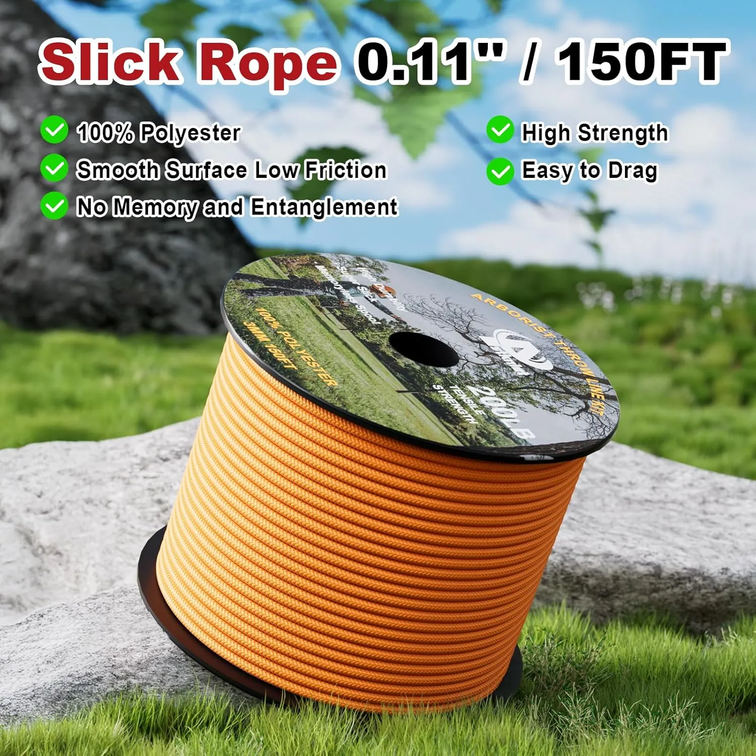 Aystkniet Arborist Throw Line Kit with Slick Rope & 12/14/16oz Throw Weight & Reflective Storage Bag, Polyester Throw Line Spool and Arborist Throw Ball Kit for High Limbs Tree Work