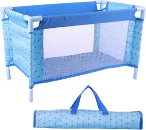 BABESIDE Baby Doll Crib, Baby Doll Bed for 17-21 Dolls, Foldable Baby Doll Playpen Toy Crib, Reborn Baby Doll Accessories with Storage Bag, Doll Pack n Play Kids Gift (Blue)