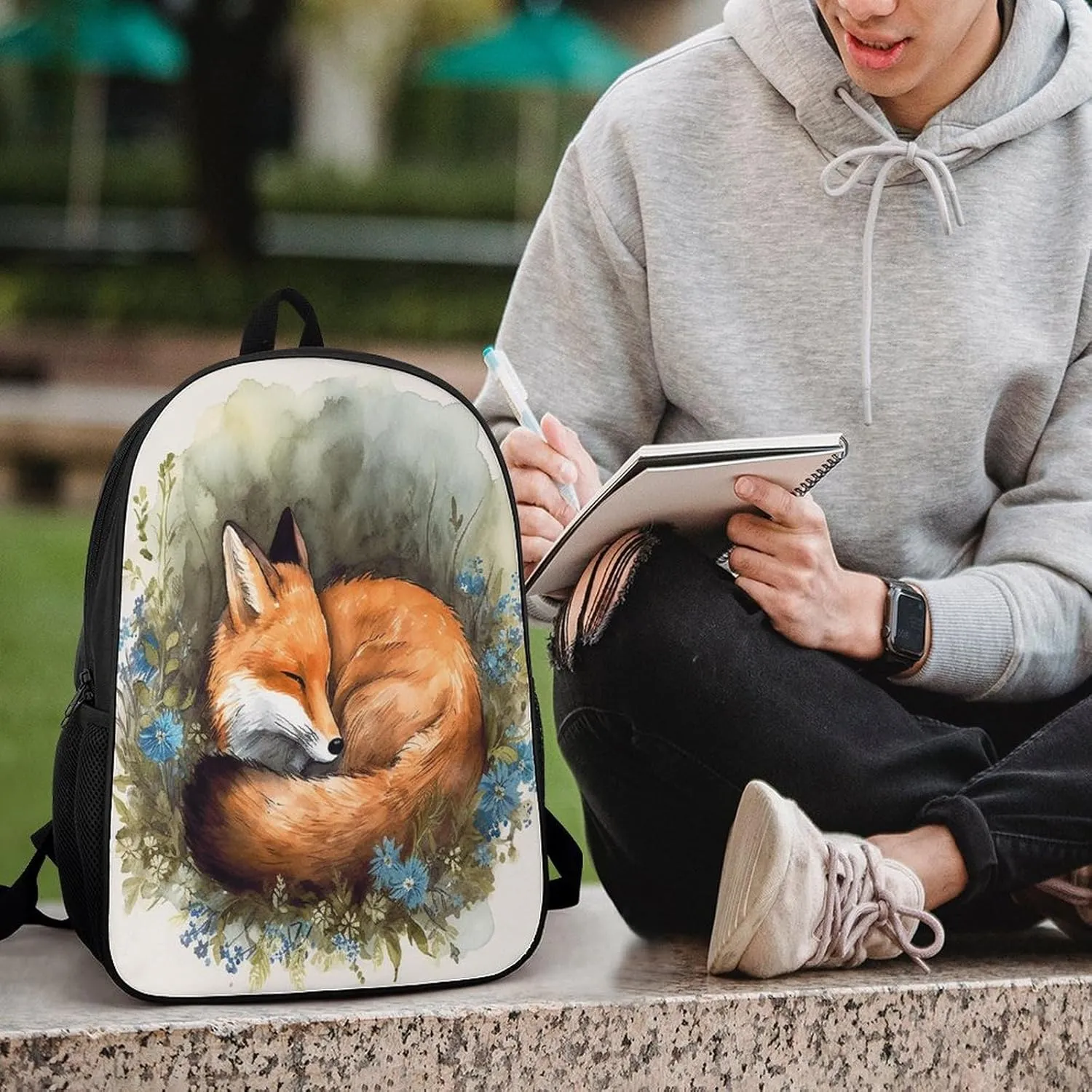 Backpack A Sleeping Fox 17 Inch Travel Backpack, Large Hiking Bag Sports Picnic Camping Backpack