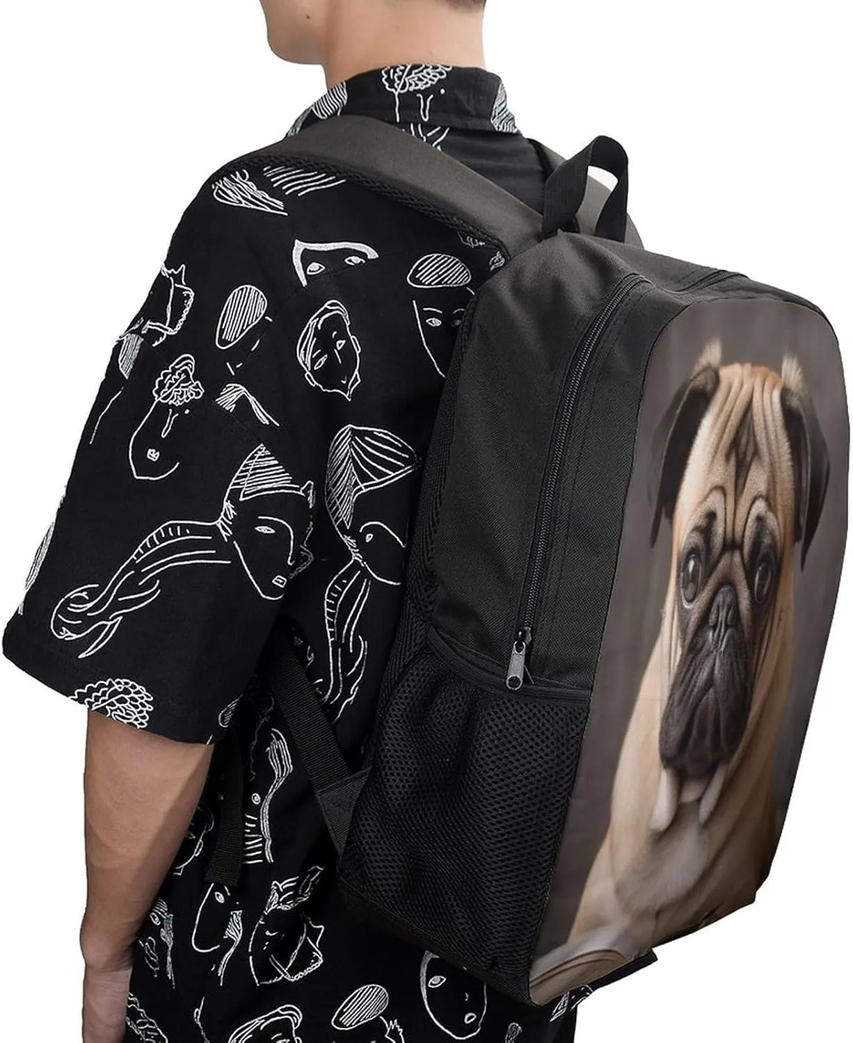 Backpack Animal Pug Dog 17 Inch Travel Backpack, Large Hiking Bag Sports Picnic Camping Backpack