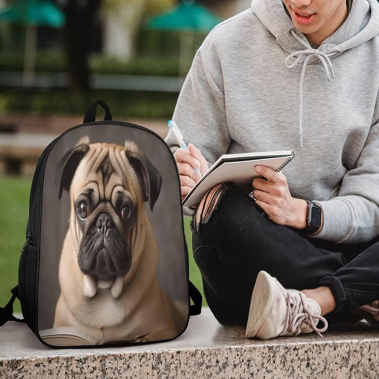 Backpack Animal Pug Dog 17 Inch Travel Backpack, Large Hiking Bag Sports Picnic Camping Backpack