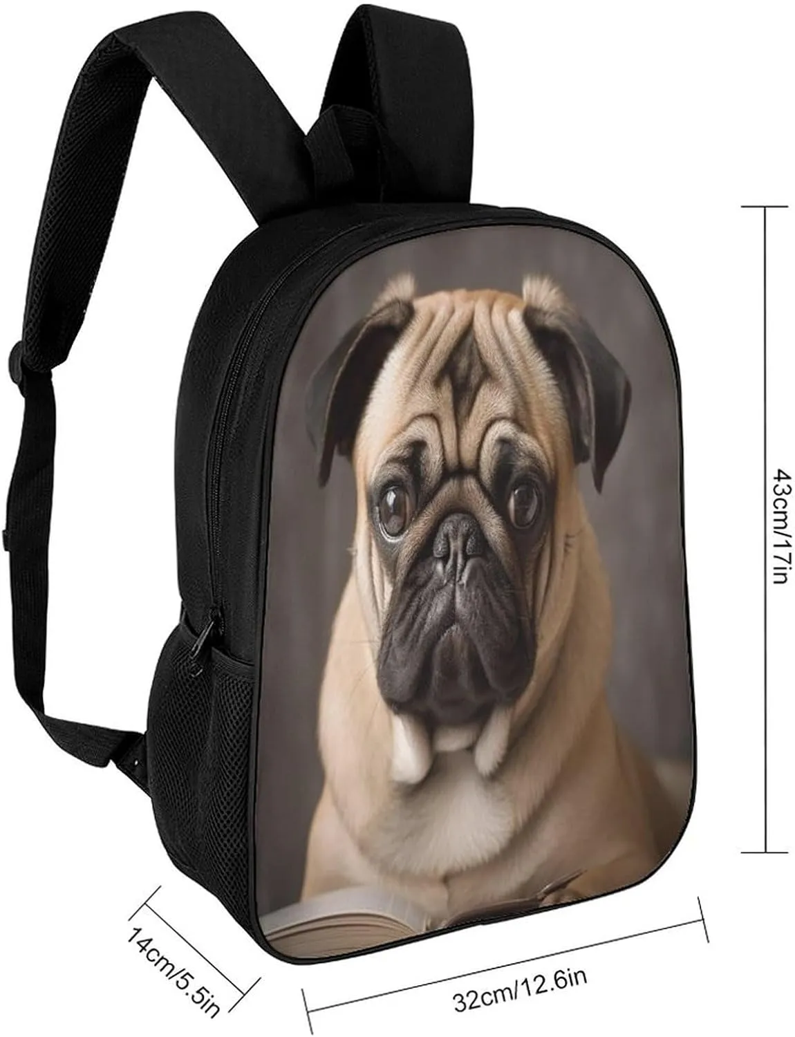 Backpack Animal Pug Dog 17 Inch Travel Backpack, Large Hiking Bag Sports Picnic Camping Backpack