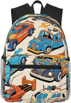 Backpack for Women Men 15.7 in, Lightweight Travel Backpack Waterproof Casual Daypack Laptop Computer Backpacks Carry On Bag Purse for Travel Business Hiking Work, Cartoon Bus Car