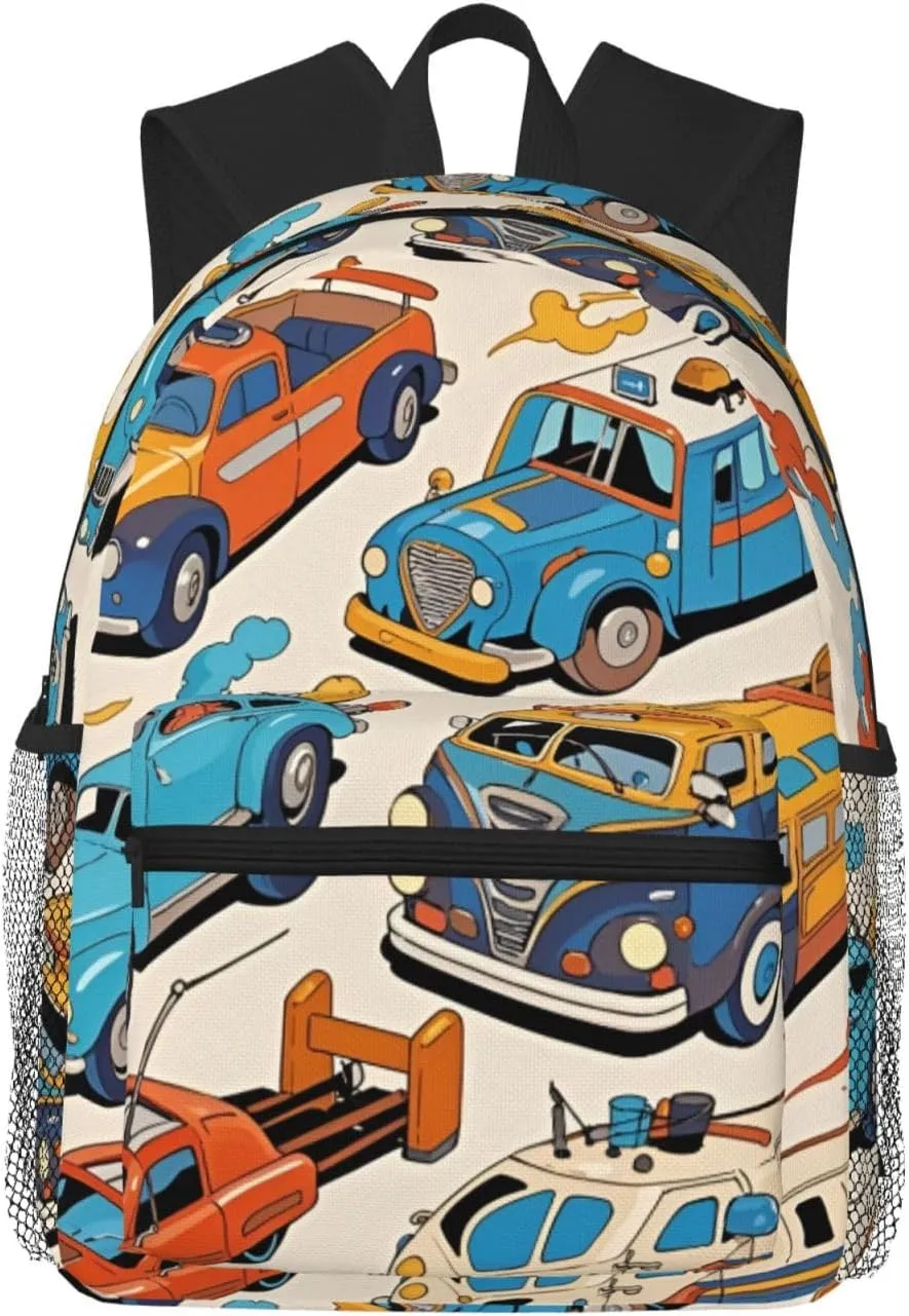 Backpack for Women Men 15.7 in, Lightweight Travel Backpack Waterproof Casual Daypack Laptop Computer Backpacks Carry On Bag Purse for Travel Business Hiking Work, Cartoon Bus Car