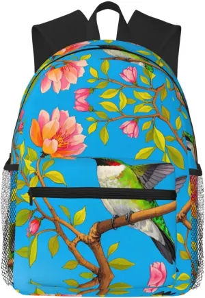 Backpack for Women Men 15.7 in, Lightweight Travel Backpack Waterproof Casual Daypack Laptop Computer Backpacks Carry On Bag Purse for Travel Business Hiking Work, Hummingbird Flowers Branches