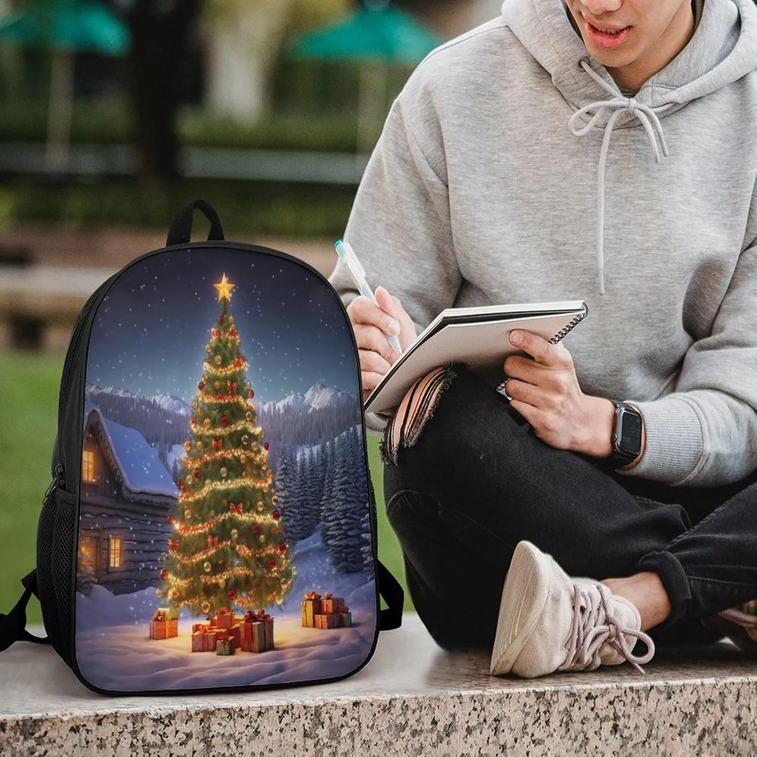 Backpack Xmas Tree 17 Inch Travel Backpack, Large Hiking Bag Sports Picnic Camping Backpack