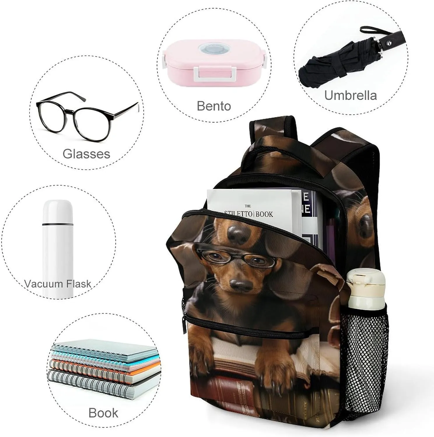 Backpacks Dachshund Book Travel Bag Laptop Backpack Casual Daypack for Weekender Business Hiking