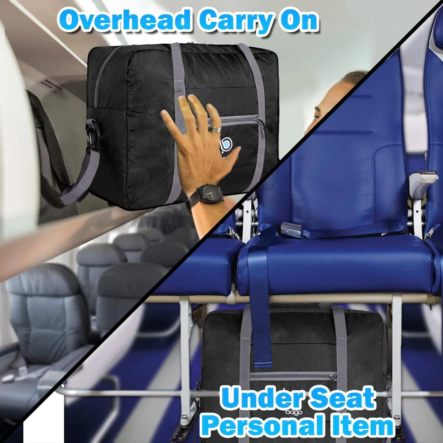 Bago Personal Item Travel Bag For Airlines - Fits As 18x14x8 inches Travel Bag Spirit & Frontier Airlines - Foldable Duffle Bag For Travel - Personal Item Bag Small Carry On Bag For Air Travel
