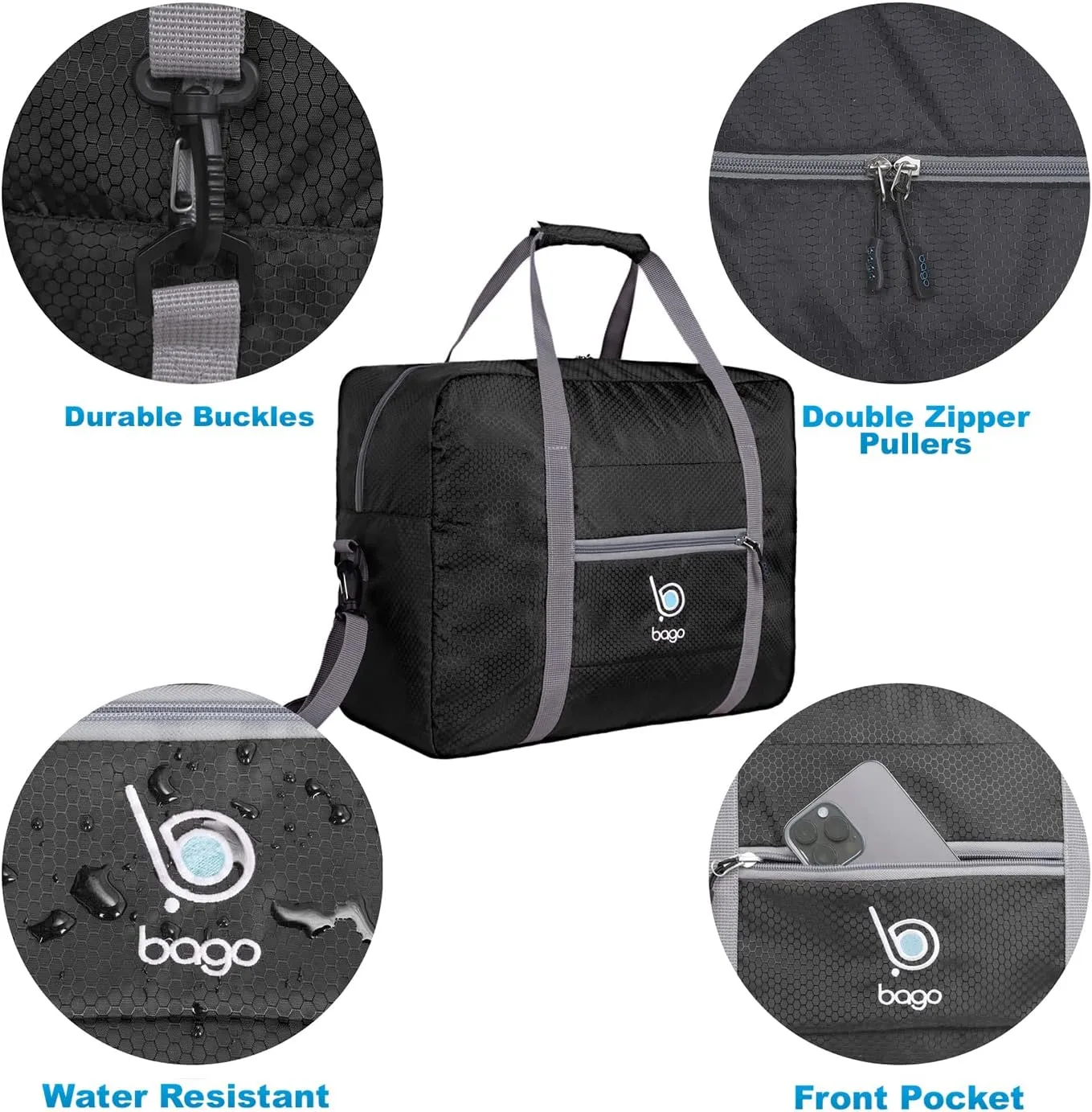Bago Personal Item Travel Bag For Airlines - Fits As 18x14x8 inches Travel Bag Spirit & Frontier Airlines - Foldable Duffle Bag For Travel - Personal Item Bag Small Carry On Bag For Air Travel