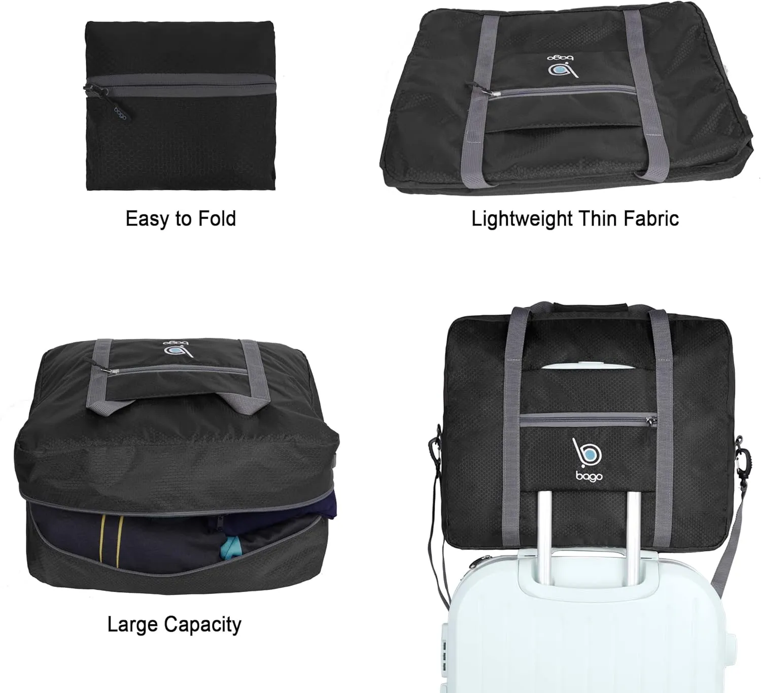 Bago Personal Item Travel Bag For Airlines - Fits As 18x14x8 inches Travel Bag Spirit & Frontier Airlines - Foldable Duffle Bag For Travel - Personal Item Bag Small Carry On Bag For Air Travel