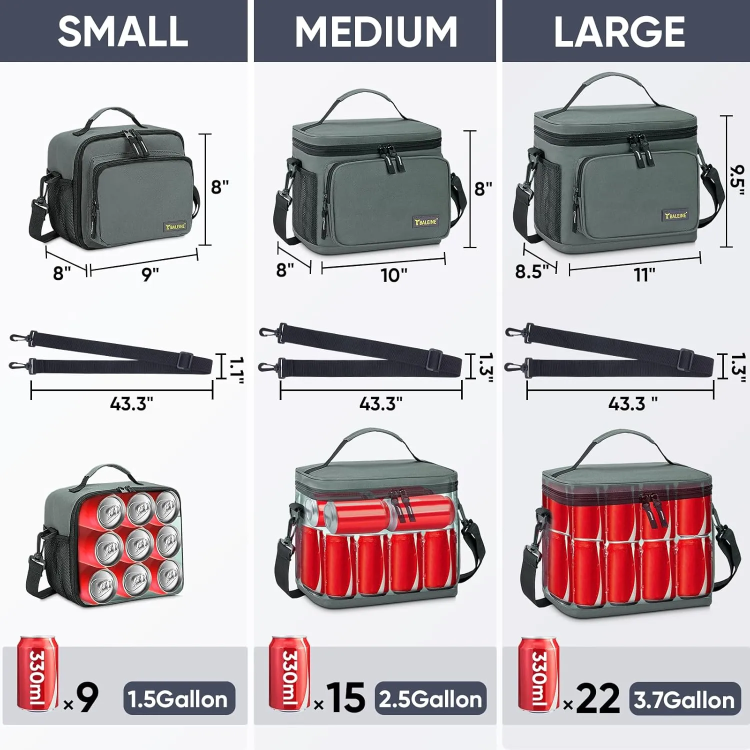 BALEINE Insulated Lunch Bag for Men Women, 22 Can Leakproof Cooler Bag with Adjustable Shoulder Strap for Work Picnic, Lunch Box for Women Men (Large, Black)