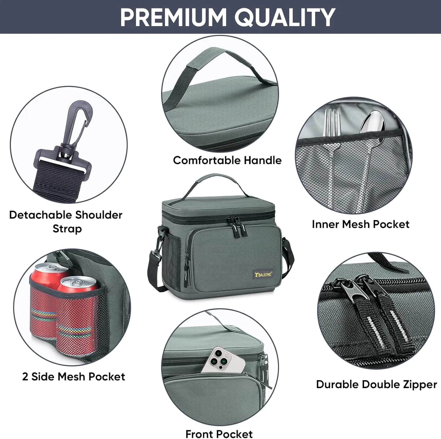 BALEINE Insulated Lunch Bag for Men Women, 22 Can Leakproof Cooler Bag with Adjustable Shoulder Strap for Work Picnic, Lunch Box for Women Men (Large, Black)